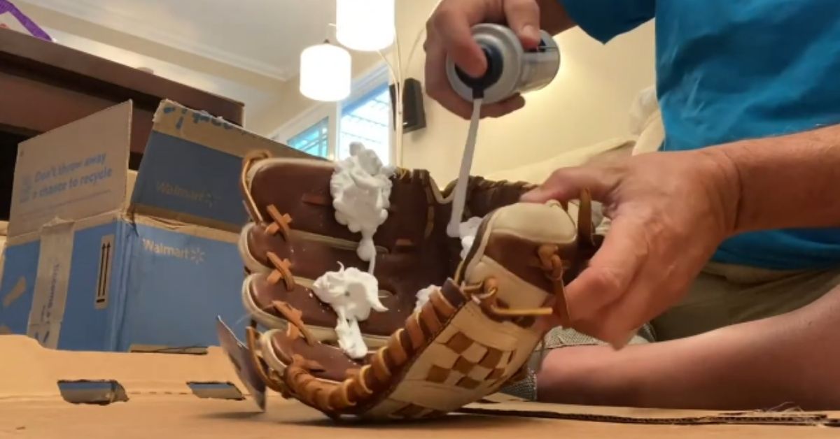 shaving cream baseball glove